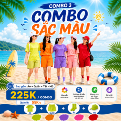 COMBO sắc màu gồm Áo, quần, tất & mũ
